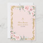 ヴィンテージ金ゴールドソフト赤面ピンクフローラブライダルシャワー 招待状 (裏面)
