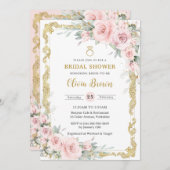 ヴィンテージ金ゴールドソフト赤面ピンクフローラブライダルシャワー 招待状 (正面/裏面)