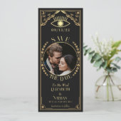 ヴィンテージ金ゴールドタロットカードフォト日付の保存 招待状 (スタンド正面)