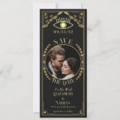 ヴィンテージ金ゴールドタロットカードフォト日付の保存 招待状 (正面)