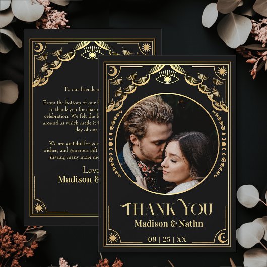 ヴィンテージ金ゴールドタロットカード写真結婚の皆様へ サンキューカード