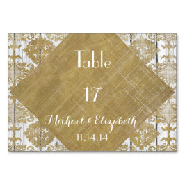ヴィンテージ金ゴールドダマスクとホワイトウッド結婚ズ テーブルナンバー