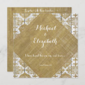 ヴィンテージ金ゴールドダマスクと木材と聖書の聖句 招待状 (正面/裏面)
