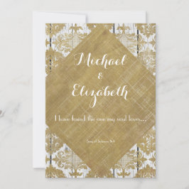 ヴィンテージ金ゴールドダマスクと木材と聖書の聖句 招待状