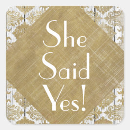ヴィンテージ金ゴールドダマスクと白木彼女が言ったYes スクエアシール