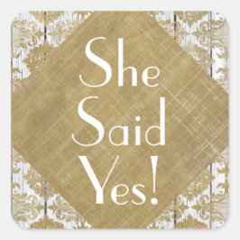 ヴィンテージ金ゴールドダマスクと白木彼女が言ったYes スクエアシール