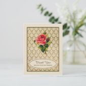 ヴィンテージ金ゴールドダマスクバラブライダルシャワーありがとう ポストカード (スタンド正面)