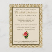 ヴィンテージ金ゴールドダマスクピンクローズブライダルシャワー インビテーションポストカード (正面)