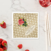 ヴィンテージ金ゴールドダマスクピンクローズブライダルシャワー スタンダードカクテルナプキン (インサイチュ)