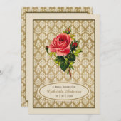 ヴィンテージ金ゴールドダマスクピンクローズブライダルシャワー 招待状 (正面/裏面)