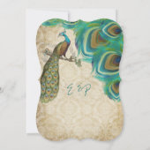 ヴィンテージ金ゴールドダマスクピーコックヴィンテージ4羽根 招待状 (裏面)