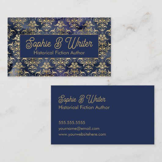 ヴィンテージ金ゴールドダマスク歴史小説作家 名刺 (正面/裏面)