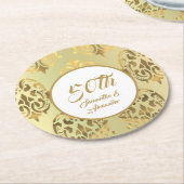 ヴィンテージ金ゴールドダマスク50周年 ラウンドペーパーコースター (アングル)