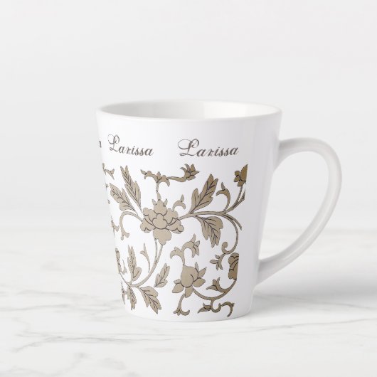 ヴィンテージ金ゴールドチノイセリフローラ名前をカスタムする カフェラテマグ (右)