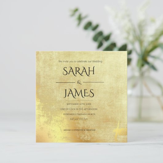 ヴィンテージ金ゴールドテクスチャ結婚式招待状 招待状 (スタンド正面)