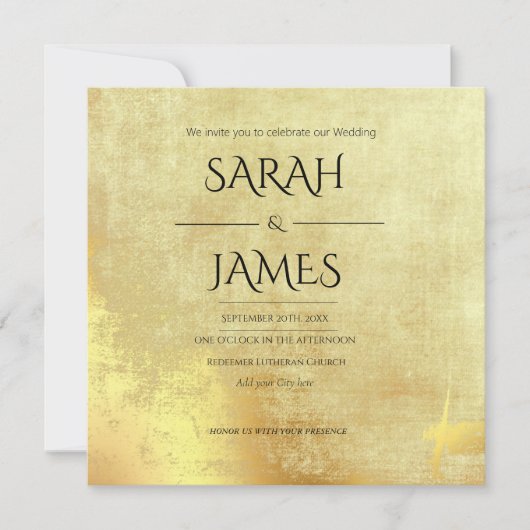 ヴィンテージ金ゴールドテクスチャ結婚式招待状 招待状 (正面)