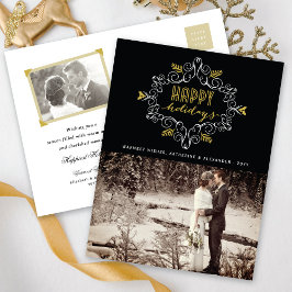 ヴィンテージ金ゴールドデコフェスティバルフォージハッピーホリデイズ シーズンポストカード