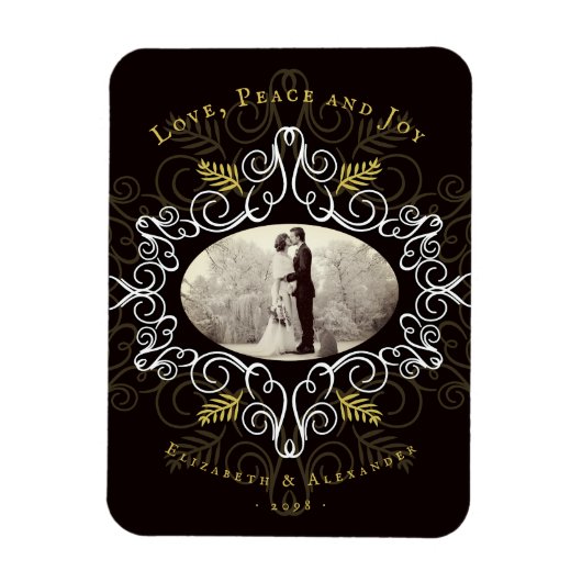 ヴィンテージ金ゴールドデコフェスティバルフォージホリデーフォト マグネット (縦)