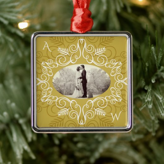 ヴィンテージ金ゴールドデコフレームフェスティバル葉シック写真 メタルオーナメント (ツリー)