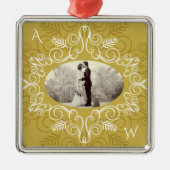 ヴィンテージ金ゴールドデコフレームフェスティバル葉シック写真 メタルオーナメント (正面)