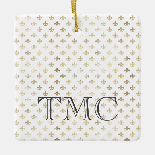 ヴィンテージ金ゴールドトレフォイルブラックイニシャルフランスのグラム セラミックオーナメント (正面)