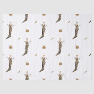 ヴィンテージ金ゴールドドレスの女性+バッグ&シューズ 薄葉紙