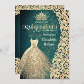 ヴィンテージ金ゴールドドレスダマスクティアラQuinceaenera green 招待状 (正面/裏面)