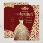 ヴィンテージ金ゴールドドレスdamask tiaraキンセアニラレッド 招待状 (正面/裏面)