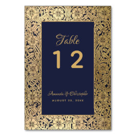 ヴィンテージ金ゴールドネイビーブルーワイルドバラエレガントな結婚式 テーブルナンバー