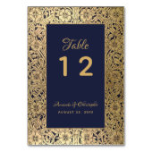 ヴィンテージ金ゴールドネイビーブルーワイルドバラエレガントな結婚式 テーブルナンバー (正面)