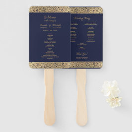 ヴィンテージ金ゴールドネイビーブルーワイルドバラエレガントな結婚式 ハンドファン