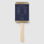 ヴィンテージ金ゴールドネイビーブルーワイルドバラエレガントな結婚式 ハンドファン (裏面)