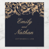 ヴィンテージ金ゴールドネイビー結婚フローラのワインラベル ワインラベル (シングルラベル)