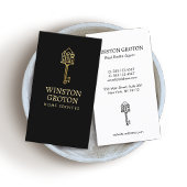 ヴィンテージ金ゴールドハウス鍵ブラックビジネスカード 名刺