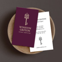 ヴィンテージ金ゴールドハウス鍵ブルガンディービジネスカード