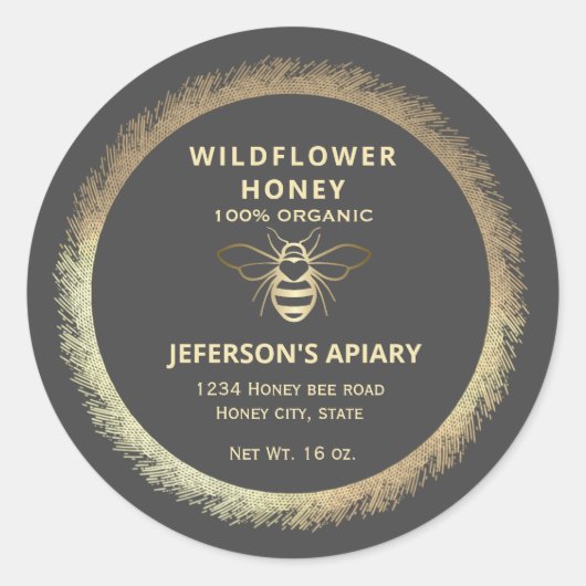 ヴィンテージ金ゴールドハチミツバチ ラウンドシール (正面)