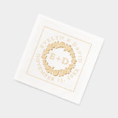 ヴィンテージ金ゴールドバラフローラリース結婚イニシャル 箔ナプキン (左)