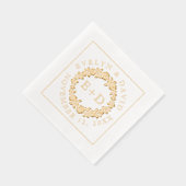 ヴィンテージ金ゴールドバラフローラリース結婚イニシャル 箔ナプキン (右)