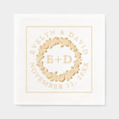 ヴィンテージ金ゴールドバラフローラリース結婚イニシャル 箔ナプキン (正面)