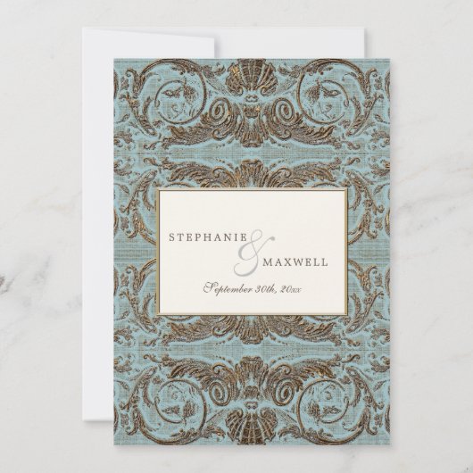ヴィンテージ金ゴールドバロックRococo Scrollwork n Shell 招待状 (裏面)