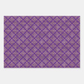 ヴィンテージ金ゴールドパープルダマスク ラッピングペーパーシート (正面3)