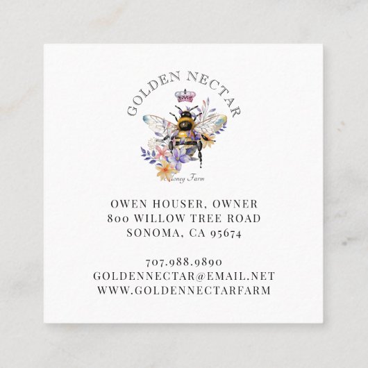 ヴィンテージ金ゴールドビーロゴハネビーキーパー スクエア名刺 (裏面)