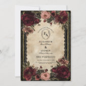 ヴィンテージ金ゴールドフィリグリーとクリムゾン花びら 招待状 (正面)