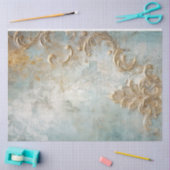 ヴィンテージ金ゴールドフォイルバロックオーナメントブルーグランジ 薄葉紙 (クラフト)