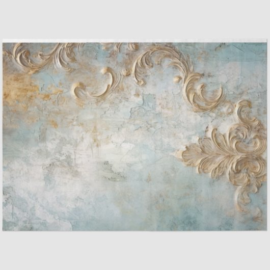 ヴィンテージ金ゴールドフォイルバロックオーナメントブルーグランジ 薄葉紙 (正面)