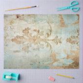 ヴィンテージ金ゴールドフォイルバロックオーナメントブルーグランジ 薄葉紙 (クラフト)