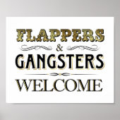 ヴィンテージ金ゴールドフラッパーガングスターウェルカムサイン ポスター (正面)