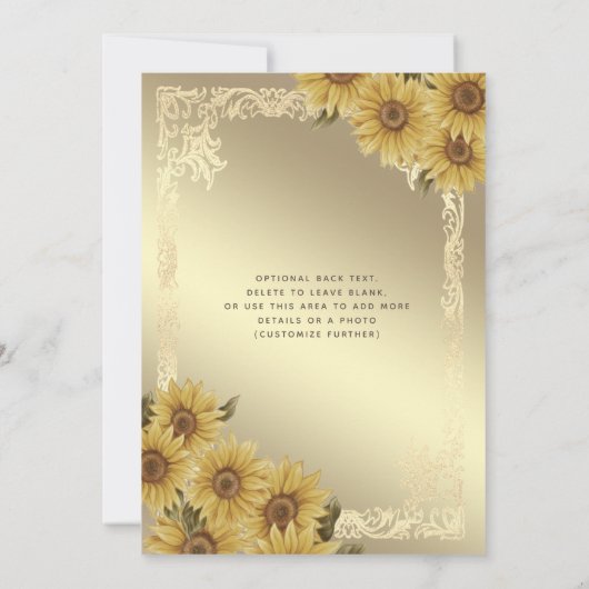 ヴィンテージ金ゴールドフレームひまわりキンセアニラインビタティ 招待状 (裏面)