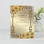 ヴィンテージ金ゴールドフレームひまわりキンセアニラ 招待状 (スタンド正面)