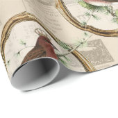 ヴィンテージ金ゴールドフレームバードニュースプリントのクリスマス ラッピングペーパー (ロールコーナー)